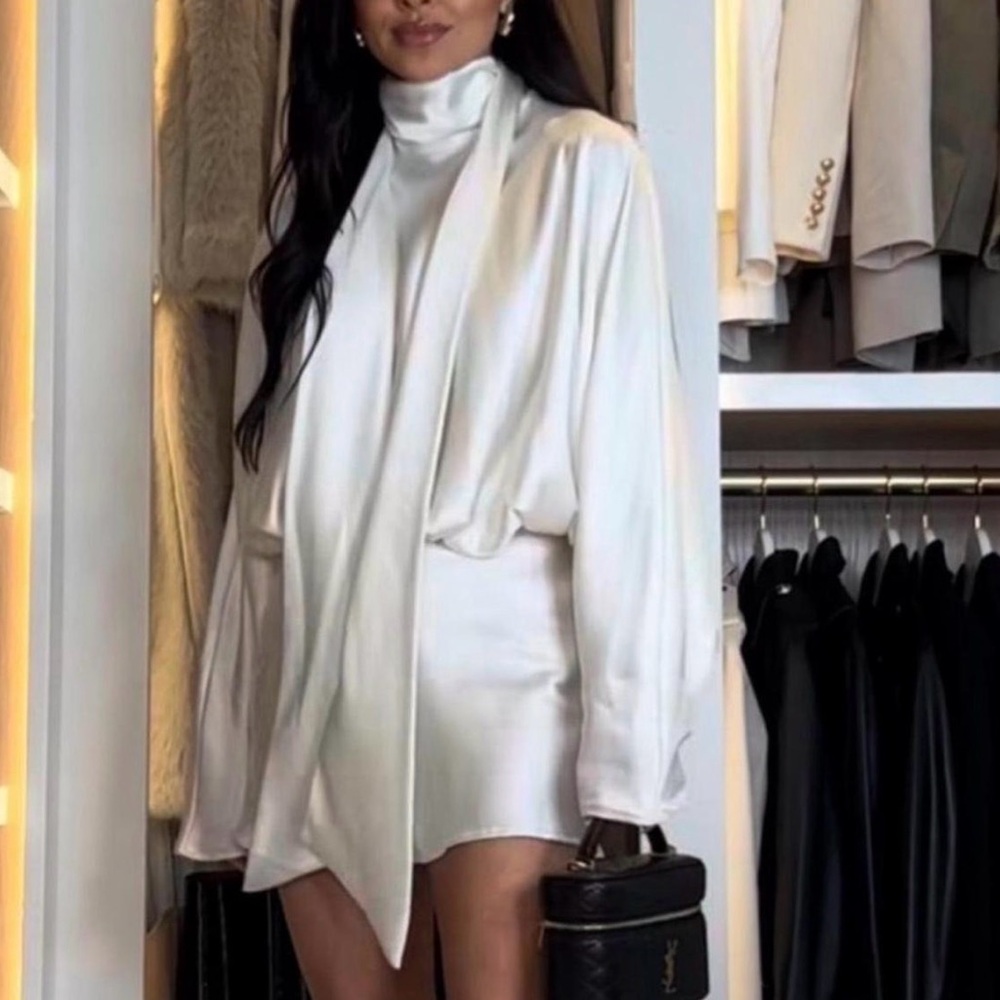 Zara Elegant White Satin Mini Dress Medium NWT